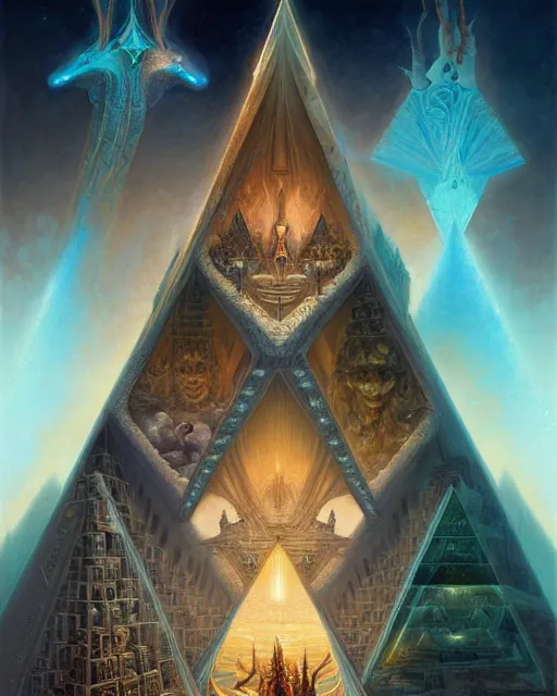 Image similar to inside a fractal pyramid made of pyramids and eyes fantasy character portrait, ultra realistic, wide angle, intricate details, blade runner artifacts, highly detailed by peter mohrbacher, boris vallejo, hajime sorayama aaron horkey, gaston bussiere, craig mullins