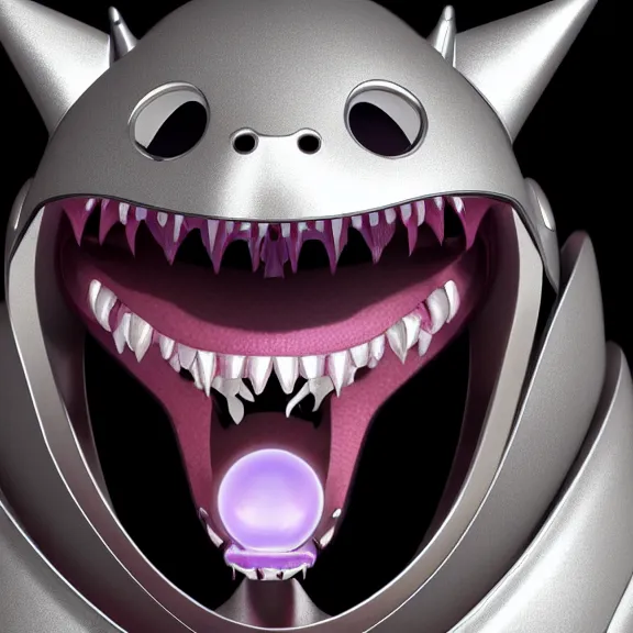 Prompt: high quality close up headshot of a cute beautiful stunning robot anthropomorphic female dragon with metal cat ears, with sleek silver metal armor, purple flesh, glowing LED eyes, facing the camera, high quality maw open and about to eat you, you being dragon food, the open maw being detailed and soft, sharp teeth, soft lulling tongue, highly detailed digital art, furry art, anthro art, sci fi, warframe art, destiny art, high quality, 3D realistic, dragon mawshot, maw art, furry mawshot, macro art, dragon art, Furaffinity, Deviantart