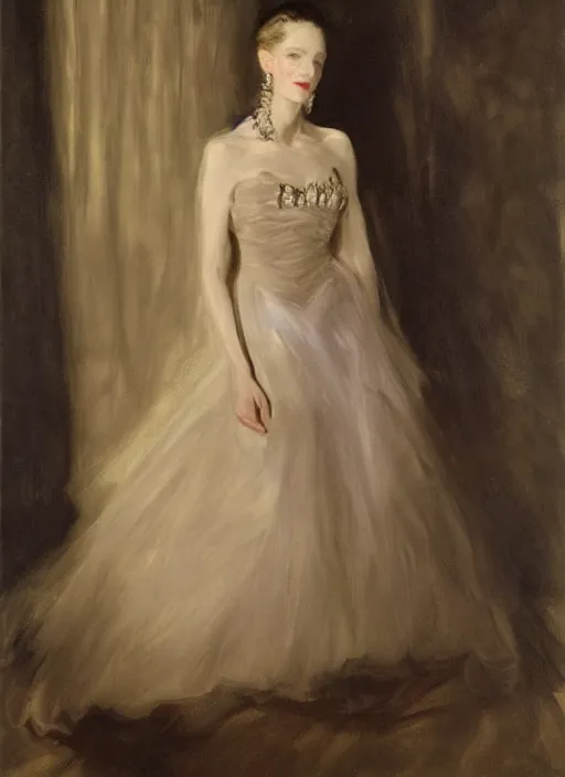 Image similar to portrait of cate blanchett in evening dress, by john singer sargent