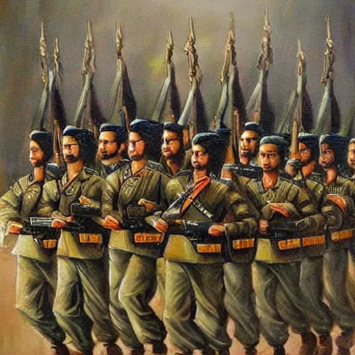 Image similar to a beautiful complex painting of a military of the kurdish army