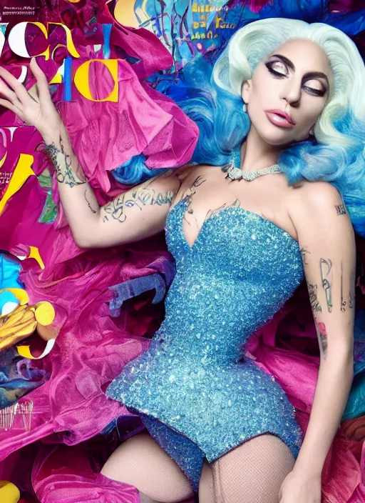 Prompt: lady gaga photoshoot artpop disney princess,vogue magazine, fairytale, Highly realistic. High resolution. Highly detailed. Dramatic. 8k.4k.