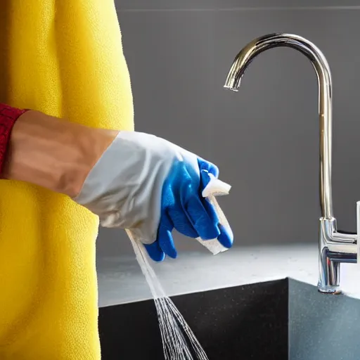 Image similar to spider-man cleaning the sink with a sponge, 4k realistic photo