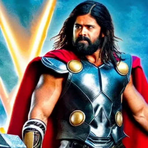 Image similar to film still of rocking star yash as thor in thor ragnarok