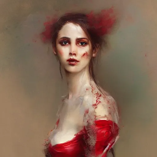 Image similar to Jean-Baptiste Monge and Solomon Joseph Solomon and Richard Schmid and Jeremy Lipking victorian genre painting portrait painting of a young beautiful woman marverl DC comic book character fantasy costume, red background