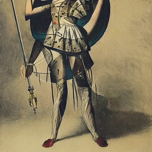 Prompt: avant-garde costume of the allegory of war