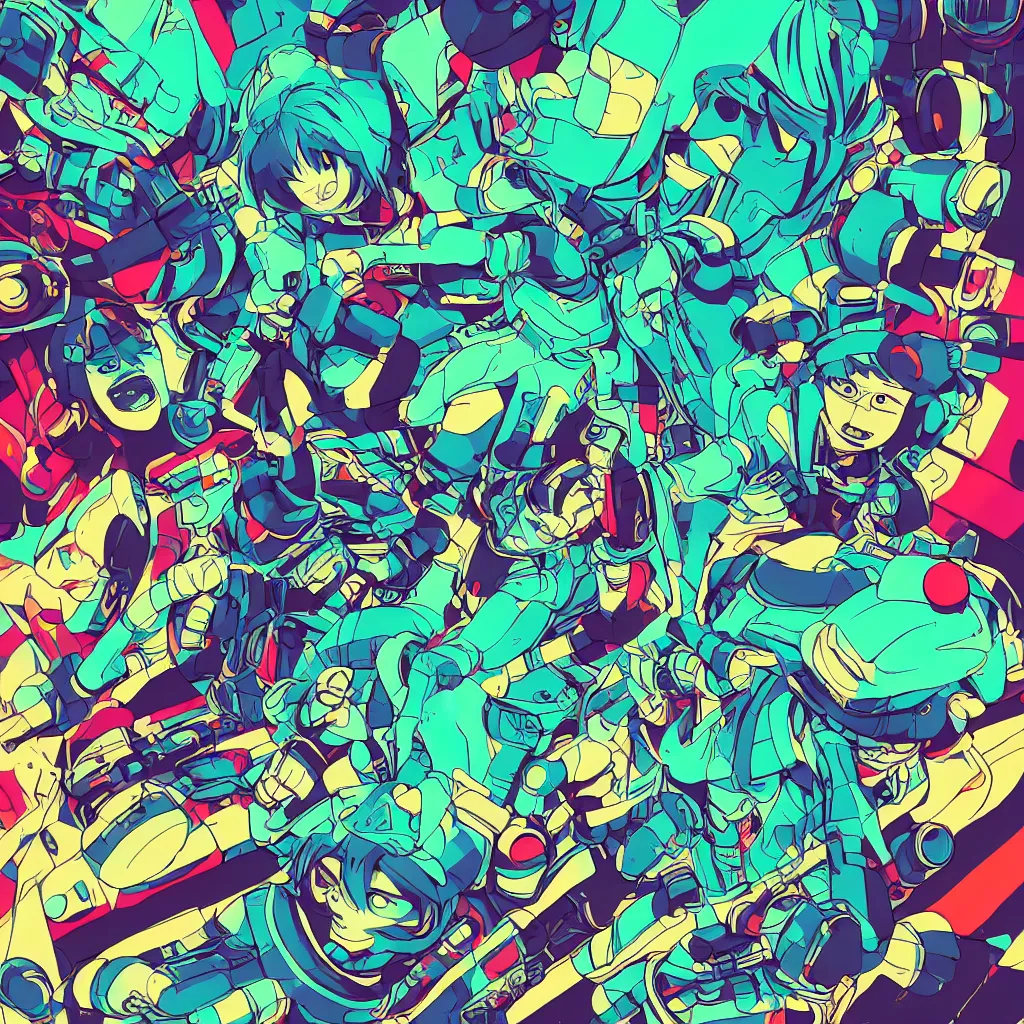 Image similar to in love ryuta ueda artwork, jet set radio artwork, stripes, gloom, space, cel - shaded art style, broken rainbow, data, minimal, speakers, code, cybernetic, dark, eerie, cyber