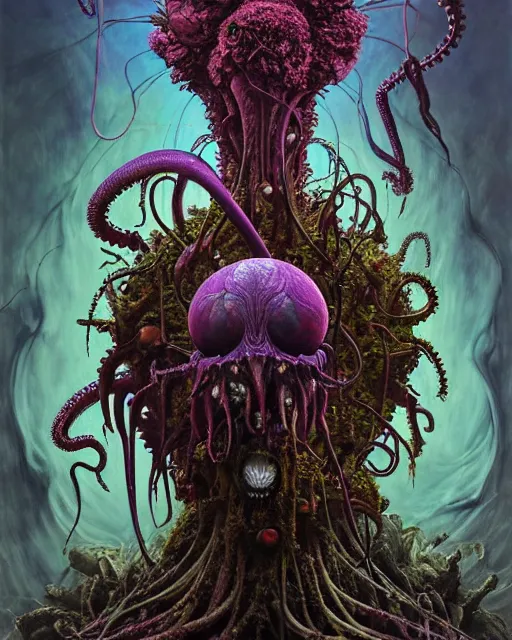 Image similar to the platonic ideal of flowers, rotting, insects and praying of cletus kasady carnage thanos davinci dementor hades chtulu mandelbulb schpongle octopus bioshock xenomorph akira, ego death, decay, dmt, psilocybin, concept art by randy vargas and zdzisław beksinski