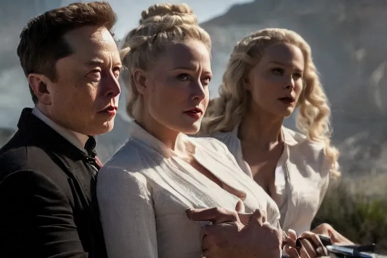 Image similar to Elon Musk creating Delores in the Westworld tv show