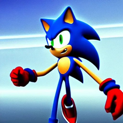 Prompt: 3 d animated sonic wearing an ironman suit