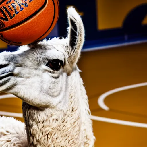 Image similar to a photo of a llama dunking a basketball, 4 k, photography, high resolution