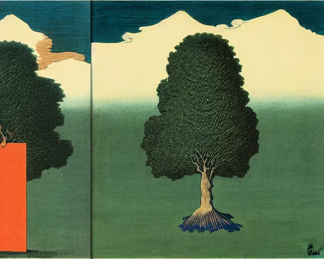 Image similar to deforestation by Magritte, Hokusai, and Rothko