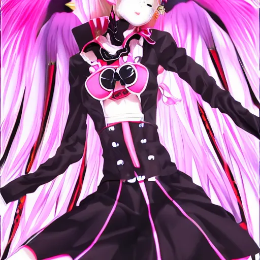 Image similar to trapped beneath stunningly absurdly tall beautiful omnipotent asi goddess junko enoshima with an enigmatic complex twisted innocenty looking deceptive mesmerizing megalomaniacal yandere personality, symmetrical perfect face, porcelain skin, pink twintail hair and cyan eyes, ultra detailed, digital art, unreal engine 5, octane render, 2 d anime, 8 k