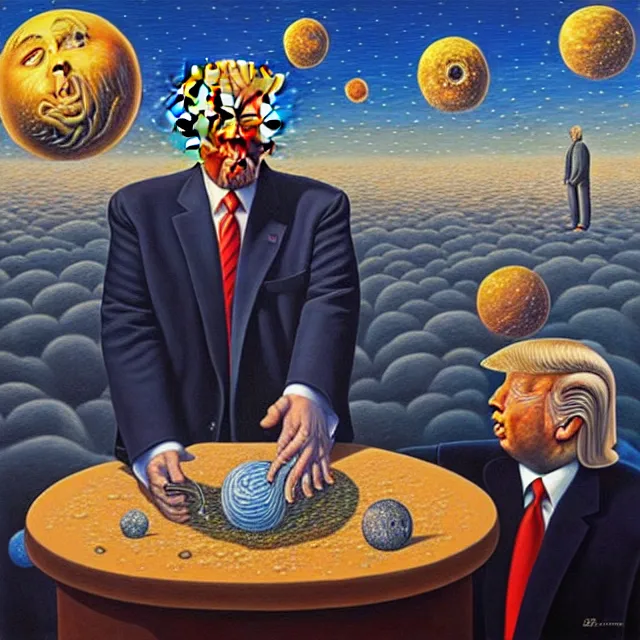 Image similar to an oil on canvas portrait of trump, surrealism, surrealist, cosmic horror, rob gonsalves, high detail