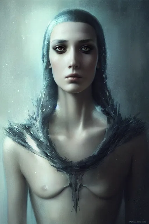 Prompt: a beautiful portrait of a cyberpunk female, detailed, realistic eyes, symmetry body features proportions, bioluminescence, award winning, by Tom Bagshaw