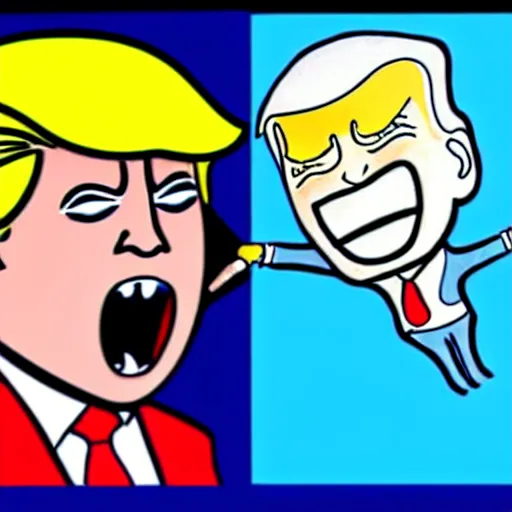 Image similar to Drawing for kids of a donald trump biting joe biden, line Art