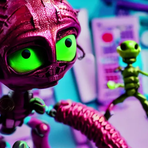 Image similar to alien, kawaii, punk, spunky, stylized, toy photography, 4 k