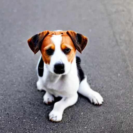 Image similar to dog with white fur with black spots and a brown beagle face