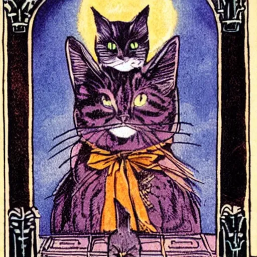 Prompt: warlock cat, tarot card