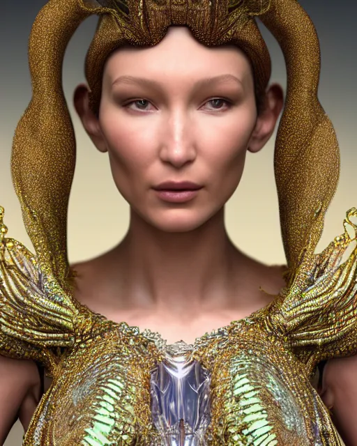 Image similar to a highly detailed metahuman 4 k close up render of an alien goddess bella hadid as alien in iris van herpen dress schiaparelli in diamonds crystals swarovski and jewelry iridescent in style of alphonse mucha gustav klimt trending on artstation made in unreal engine 4