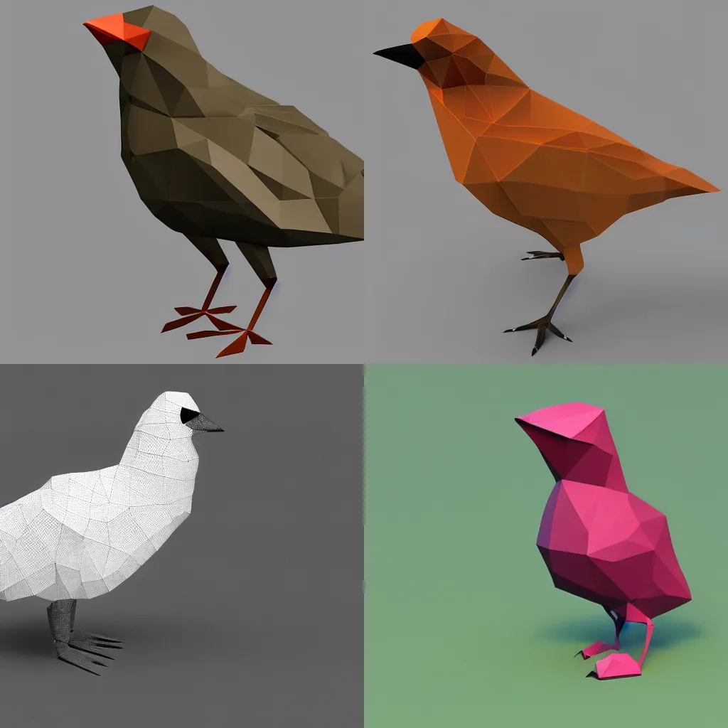 Prompt: prompt a low poly 3d render of a bird.