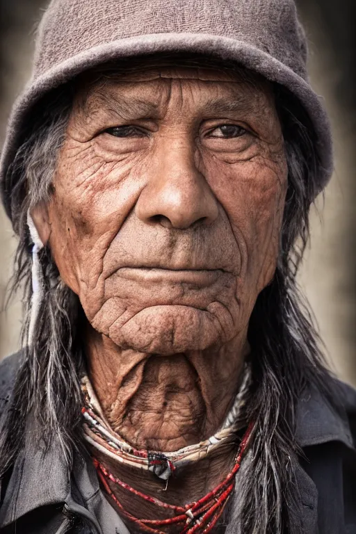 Image similar to Photo of Native American man Donald Tramp, portrait, skilled homeless, realistic, detailed, Donald Tramp, photorealistick, Sony A7R