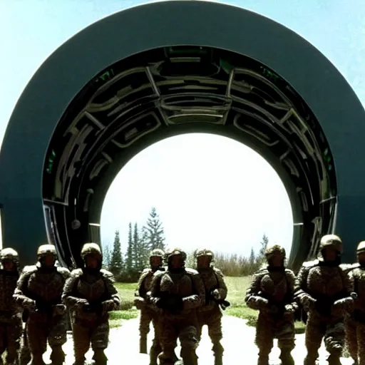 Image similar to soldiers going through the stargate from the tv show stargate sg 1