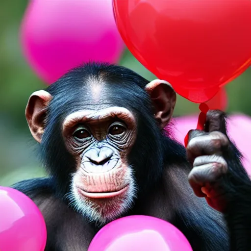 Prompt: chimpanzee popping balloons