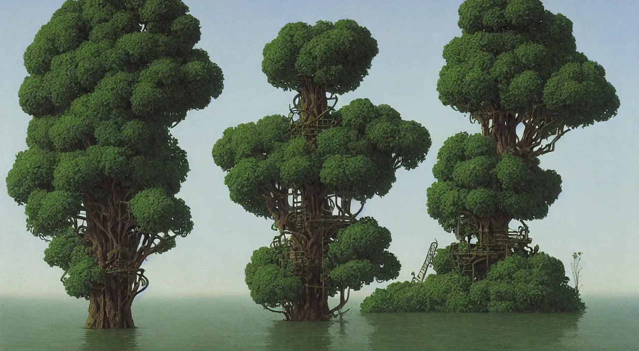Prompt: single flooded simple snake tree tower!, very coherent and colorful high contrast!! masterpiece by rene magritte simon stalenhag carl spitzweg syd mead norman rockwell edward hopper james gilleard, minimalist, dark shadows, sunny day, hard lighting