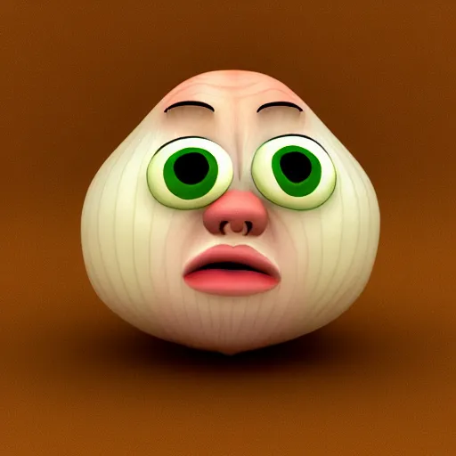 Prompt: onion. very sad face. big sad eyes. sad lips. crying. big tears. cartoon, 3 d render