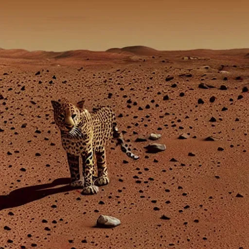 Image similar to photo of a leopard on mars, by wes anderson