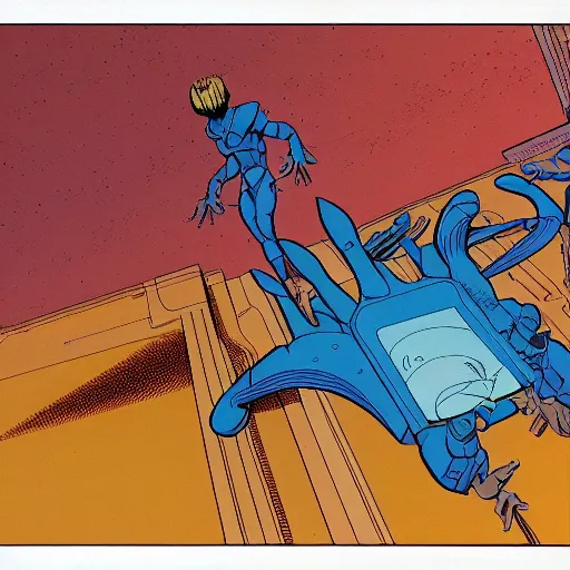 Image similar to A splash panel from The Incal, by Jodorowsky and Moebius