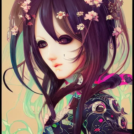 Prompt: emo japanesque electric girl gumi, anime style, hyper detailed, illustration, digital painting, art by artgerm and greg rutkowski and alphonse mucha, high delicate defined details, anime stylized, highly detailed, realistic, sharp focus, styled by rhads
