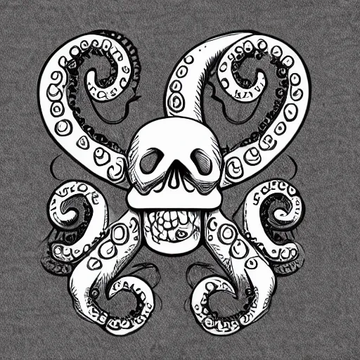 Prompt: octopus with a skull head