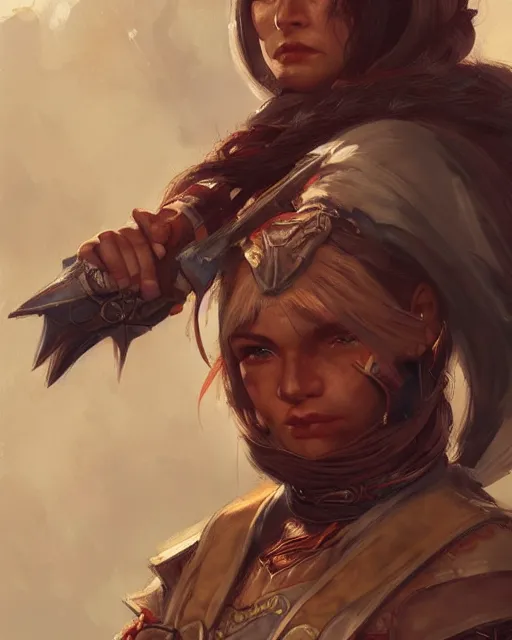 Image similar to the elder scrolls vi, charismatic rugged female redguard warrior portrait, illustration, rim light, top light, perfectly shaded, soft painting, art by krenz cushart and wenjun lin