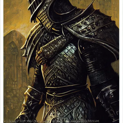 Image similar to dark souls knight as a fantast knight, realistic closeup portrait art by norman rockwell and donato giancola and greg rutkowski