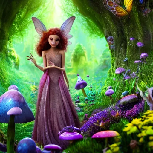 Prompt: beautiful faerie princess walks through happy trippy fungal landscape, weta pixar 8 k detailed face award winning photography