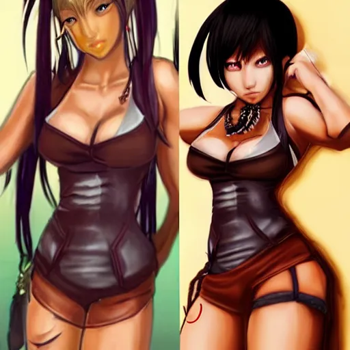 Prompt: high quality art of tifa lockhart with ganguro makeup, trending on artstartion