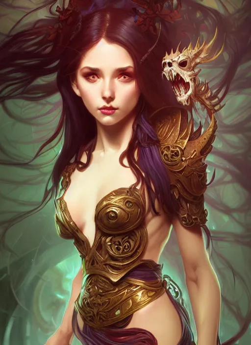 Image similar to summoner with a cute death elemental, fantasy, intricate, elegant, highly detailed, digital painting, artstation, concept art, wallpaper, smooth, sharp focus, illustration, art by artgerm and alphonse mucha