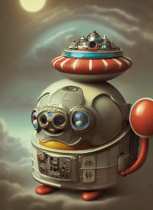 Image similar to highly detailed closeup portrait of a cute tin toy retro saucer spaceship, nicoletta ceccoli, mark ryden, lostfish, earl nore, hyung tae, frank frazetta, global illumination, god rays, detailed and intricate environment