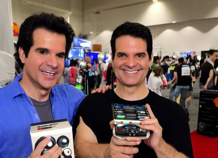 Prompt: tommy tallarico posing with the pope holding an intellivision controller at electronic gaming expo