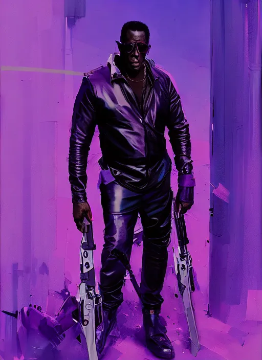 Image similar to wesley snipes as blade, blue and purple hour, by ismail inceoglu