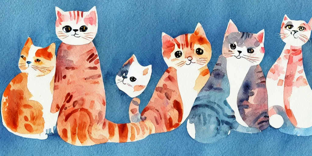 Image similar to watercolor illustration style, cute! cats!!! select different toys, inspiring art