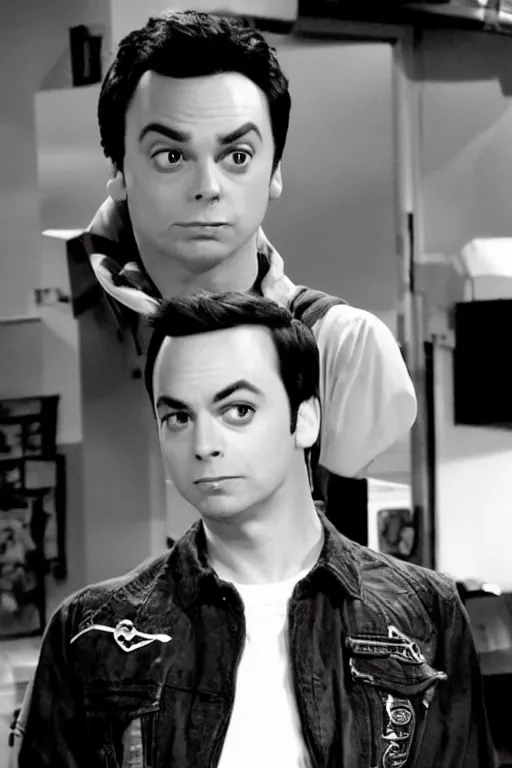 Prompt: sheldon from big bang theory as a greaser