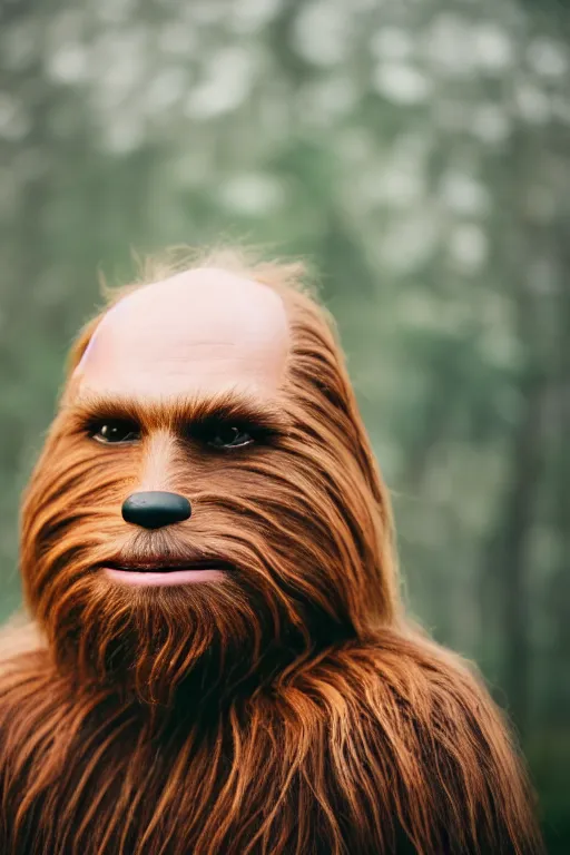 Prompt: photographic portrait of chewbacca with a balding head, cinematic photography, 35mm, evening light