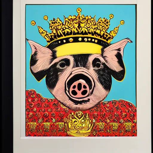 Image similar to Sideview Portrait of pig wearing a gold crown on it's head Shepard Fairey