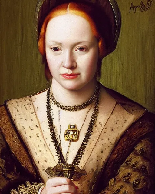 Prompt: “ a portrait of a tudor noblewoman holding a dagger by andrey shishkin, digital art, highly detailed, artstation hd ”
