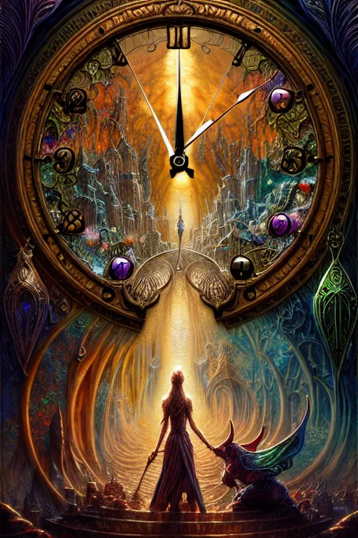 Prompt: intricate elven Sindarin clocks james gurney, dan luvisi, Petros Afshar, tim hildebrandt, liam wong, Mark Riddick, thomas kinkade, ernst haeckel, dan mumford, trending on artstation, josephine wall, WLOP, cgsociety by Gediminas Pranckevicius, trending on cgsociety and DeviantArt