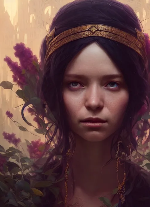 Prompt: highly detailed vfx portrait of a sorceress, unreal engine, greg rutkowski, only, once, people, makoto shinkai and louis van baerle, ilya kuvshinov, rossdraws, tom bagshaw, alphonse mucha, global lighting, detailed and complex environment