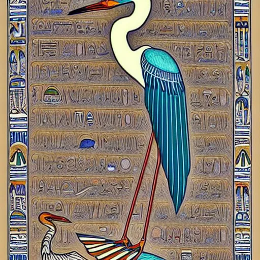 Image similar to heron, bennu, egyptian art, ghibli style, high quality, very detailed, intricate, wow, amazing, trending in artstation, syntetic style