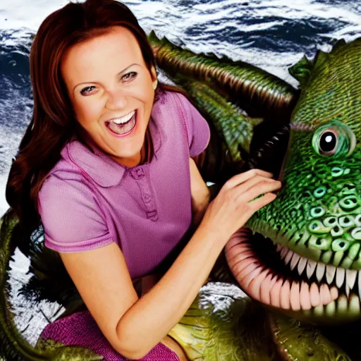 Image similar to Photostock of a soccermom happily married to a sea monster.